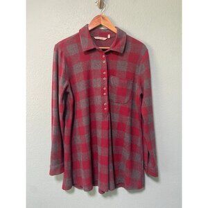Soft Surroundings Women's Red and Grey Mad About Plaid Tunic Top Shirt Size‎ Med